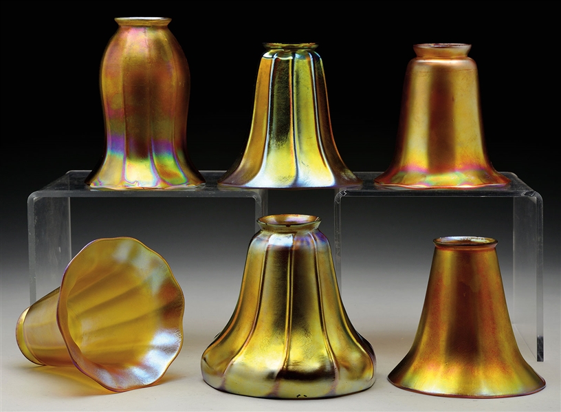6 GOLD ART GLASS SHADES                                                                                                                                                                                 