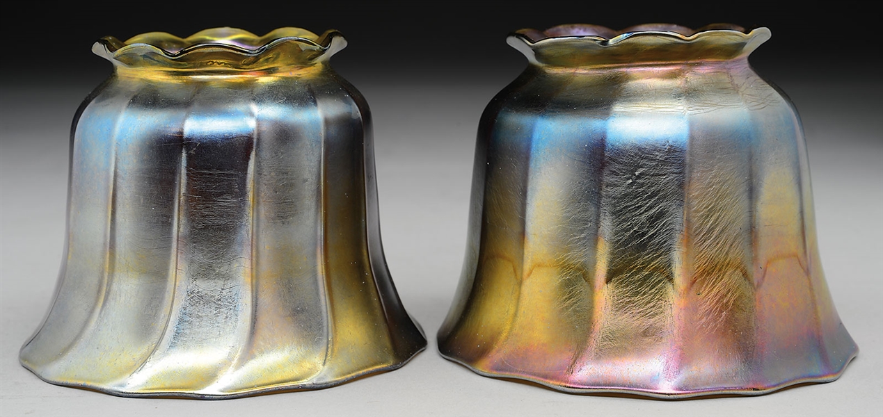 PAIR OF TIFFANY GOLD FAVRILE CANDLE SHADES                                                                                                                                                              