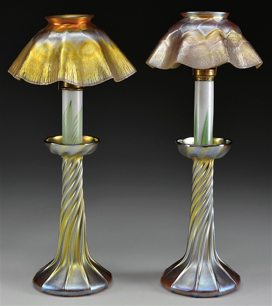 PAIR OF TIFFANY CANDLE LAMPS                                                                                                                                                                            