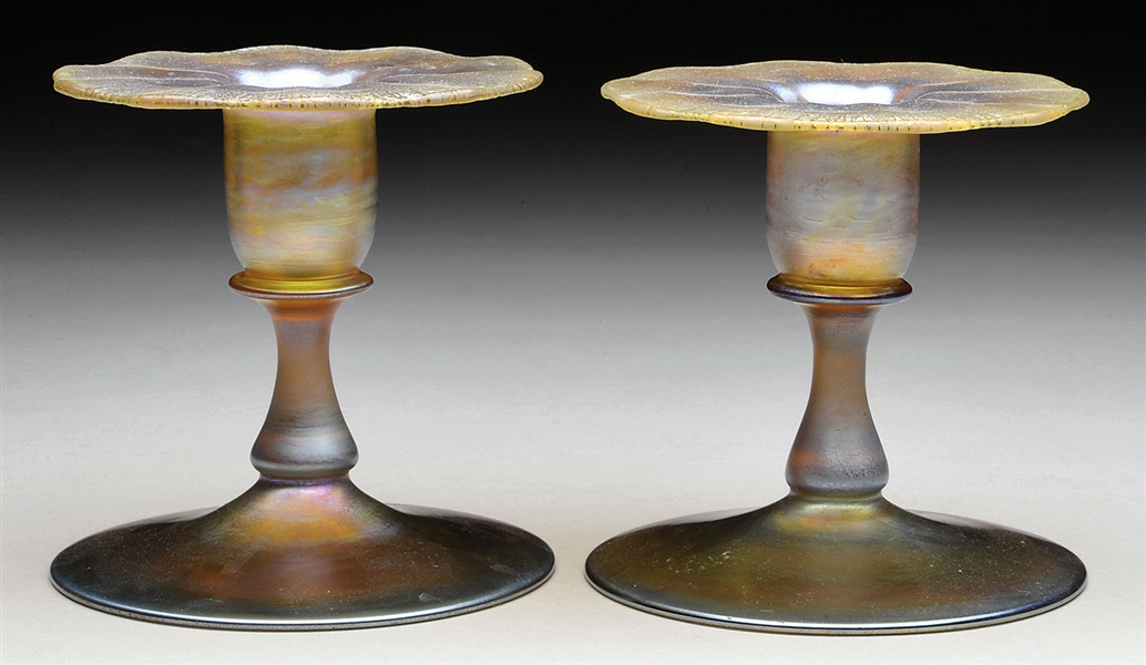 PAIR OF TIFFANY FAVRILE CANDLE HOLDERS                                                                                                                                                                  