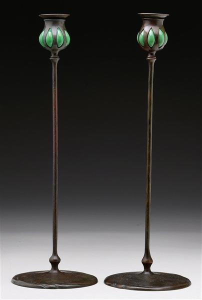 PAIR OF TIFFANY STUDIOS RETICULATED CANDLESTICKS                                                                                                                                                        