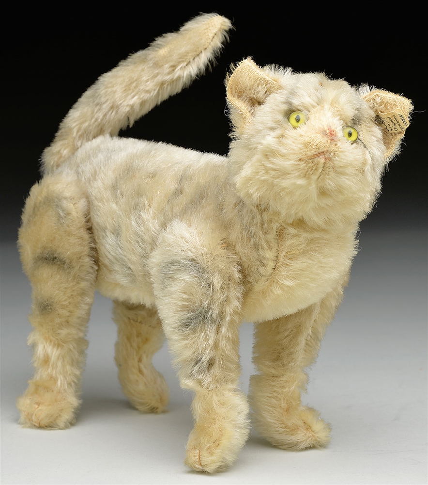 EARLY 6-WAY JOINTED MOHAIR STEIFF CAT W/ BUTTON                                                                                                                                                         