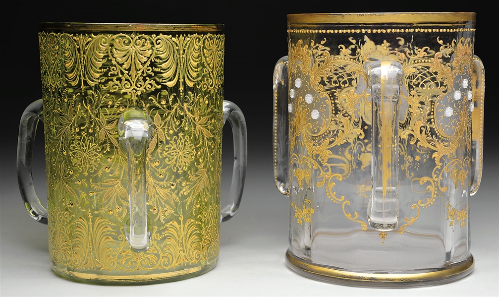 TWO MOSER DECORATED LOVING CUPS                                                                                                                                                                         