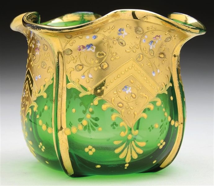 MOSER GREEN DECORATED VASE                                                                                                                                                                              