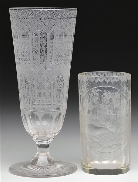 TWO CARVED & ETCHED VASES                                                                                                                                                                               