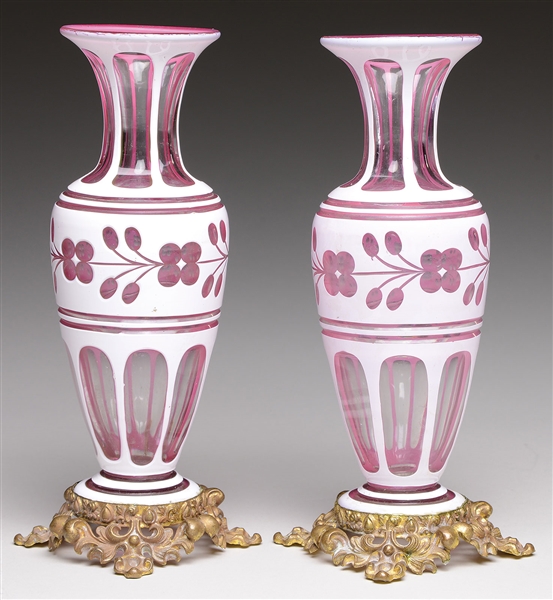 PR EARLY WHITE CUT TO PINK GLASS VASES                                                                                                                                                                  