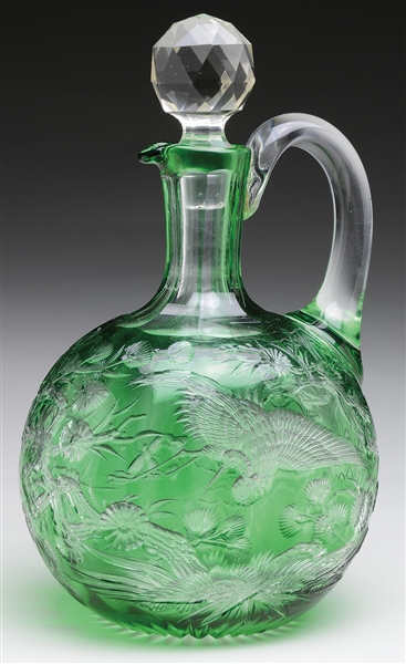 GREEN CUT TO CLEAR DECANTER                                                                                                                                                                             