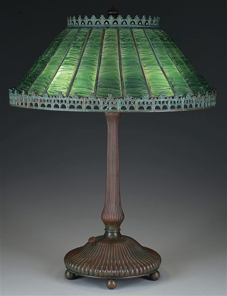 TIFFANY STUDIOS GREEN LINENFOLD TABLE LAMP                                                                                                                                                              
