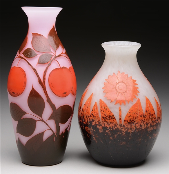TWO CAMEO GLASS VASES                                                                                                                                                                                   