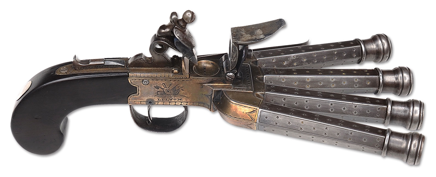 DUCKFOOT PISTOL HIGHLY DECORATED FRENCH                                                                                                                                                                 