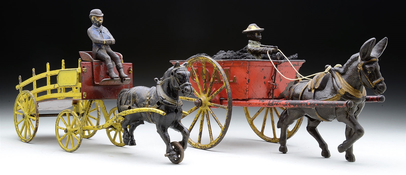 2 CAST IRON HORSE DRAWN WAGONS                                                                                                                                                                          