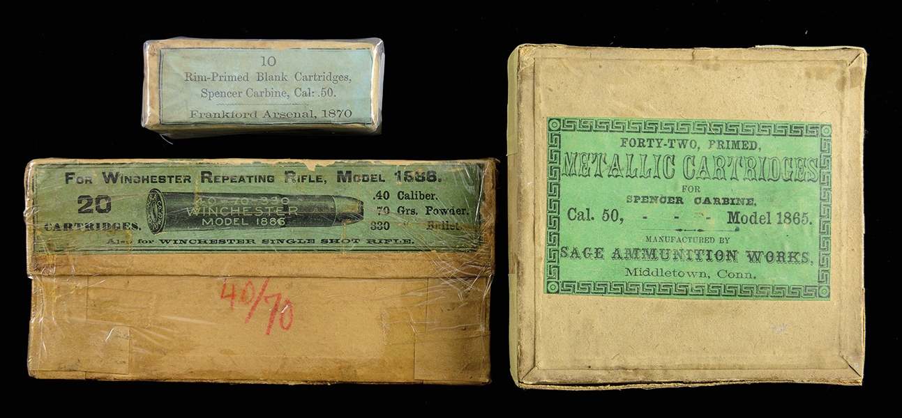 LOT OF THREE BOXES OF ANTIQUE AMMUNITION.                                                                                                                                                               