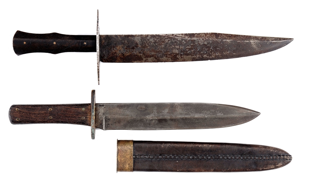 2 CLIP POINT BOWIE KNIVES OF POSSIBLE CONFEDERATE ORIGIN.                                                                                                                                               