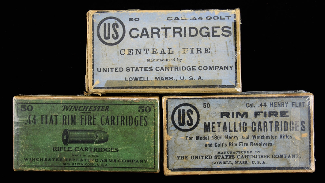 LOT OF THREE BOXES OF .44 CALIBER CARTRIDGES.                                                                                                                                                           