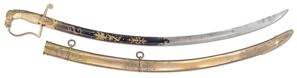 IVORY - FINEST KNOWN EXAMPLE AMERICAN "HORSEHEAD" MOUNTED OFFICERS SWORD CIRCA 1835.                                                                                                                   