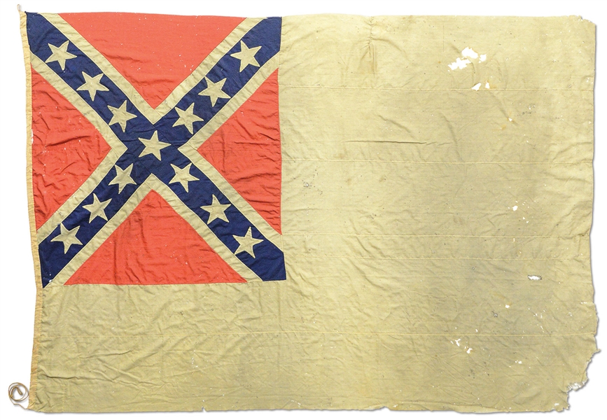 FINE AND HISTORIC CONFEDERATE 2ND NATIONAL NAVAL FLAG CAPTURED BY THE 121ST NEW YORK INFANTRY DURING THE CIVIL WAR POSSIBLY FROM TUC...                                                                 