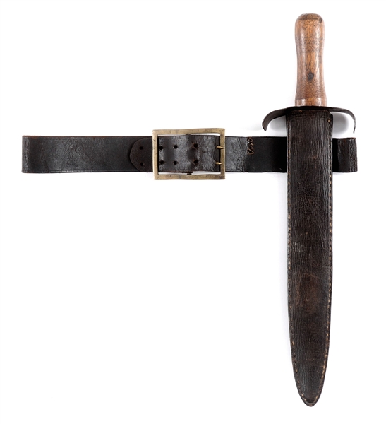 EXTREMELY RARE & UNIQUE CONFEDERATE "FORKED TONGUE" BELT WITH MAKER MARKED CONFEDERATE SIDE KNIFE.                                                                                                      