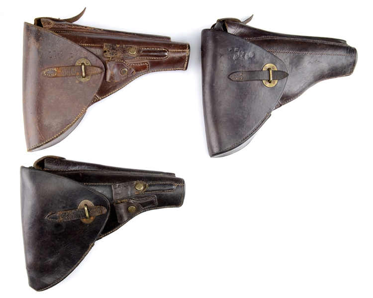 RARE SET OF THREE DIFFERENT DUTCH M11 LUGER HOLSTER VARIATIONS.                                                                                                                                         