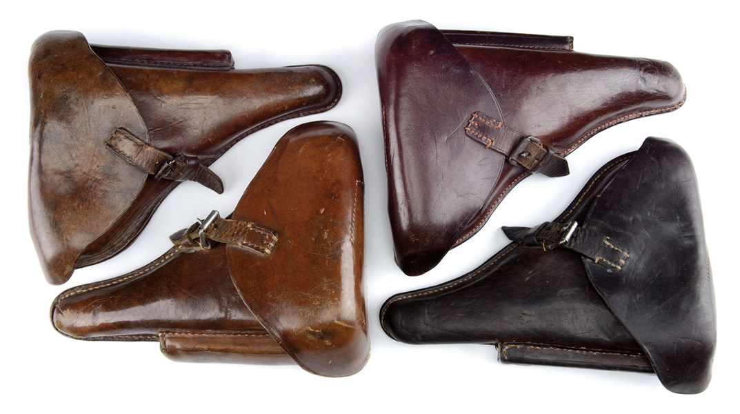 SET OF FOUR WWI ERA GERMAN MILITARY LUGER PISTOL HOLSTERS.                                                                                                                                              