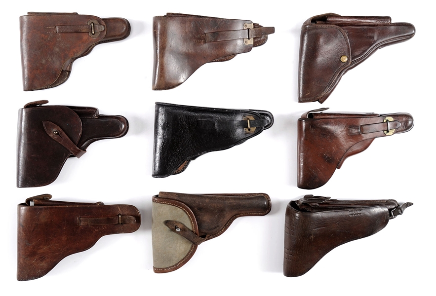 RARE GROUP OF NINE DIFFERENT BULGARIAN LUGER HOLSTERS.                                                                                                                                                  
