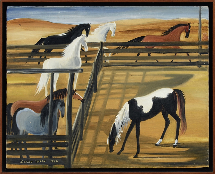 DAHLOV IPCAR (AMERICAN, B. 1917) HORSES IN CORRAL                                                                                                                                                       
