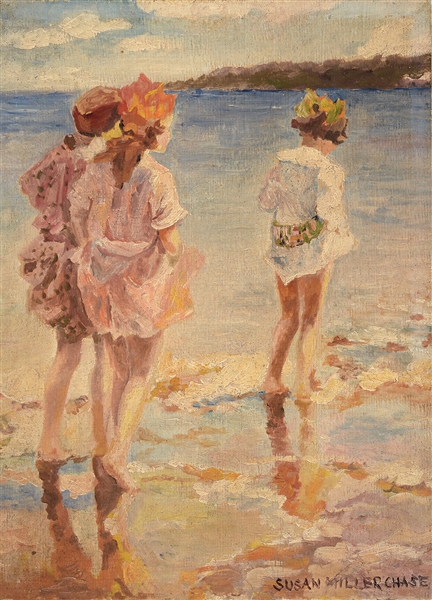 SUSAN MILLER CHASE (AMERICAN, 20TH CENTURY) THREE GIRLS ON A BEACH                                                                                                                                      