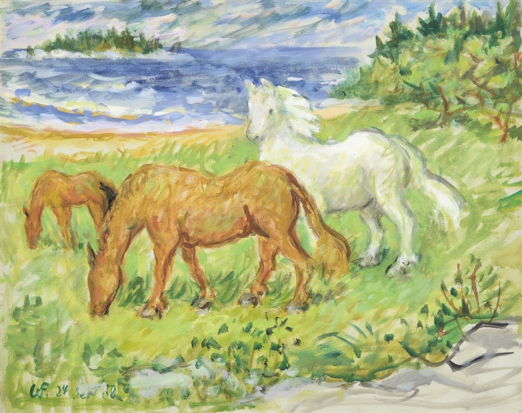 WALDO PEIRCE (AMERICAN, 1884-1970) "BATHER BY THE SEA" AND "HORSES BY THE SEA"                                                                                                                          