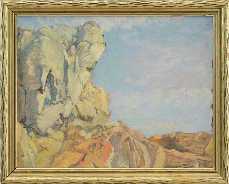 ATTRIBUTED TO ABRAHAM BOGDANOVE (AMERICAN, 1887-1946) TWO SIDED: ROCK STUDY, MONHEGAN AND SUNSET                                                                                                        