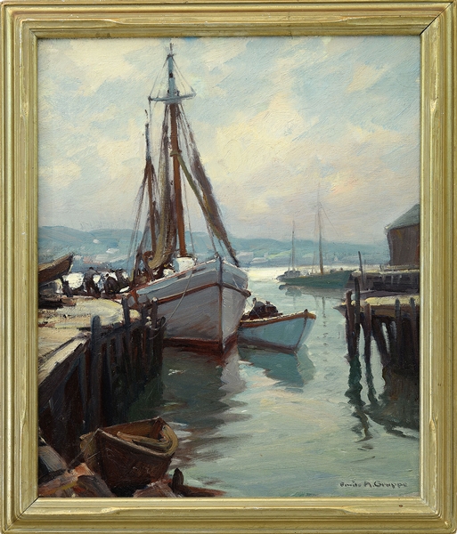 EMILE A GRUPPE (AMERICAN, 1896-1978) BOATS IN HARBOR OIL ON CANVAS
HOUSED IN A CARVED GILTWOOD FRAME
SIGNED LOWER RIGHT "EMILE A                                                                      