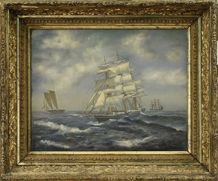 GORDON GRANT (AMERICAN, 1875-1962) THREE SHIPS IN OPEN SEAS                                                                                                                                             