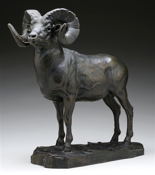 CARL RUNGIUS BRONZE BIG HORN RAM WITH FULL DOCUMENTATION AND PROVENANCE                                                                                                                                 