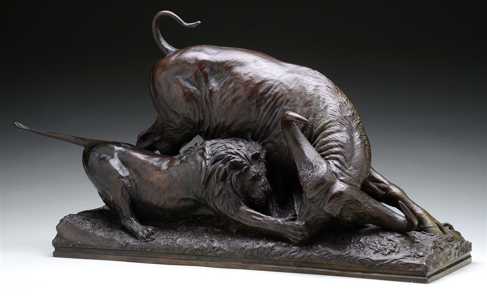 CARL ETHAN AKELY BRONZE LION AND BUFFALO ***WITH FULL DOCUMENTATION AND PROVENANCE***                                                                                                                   