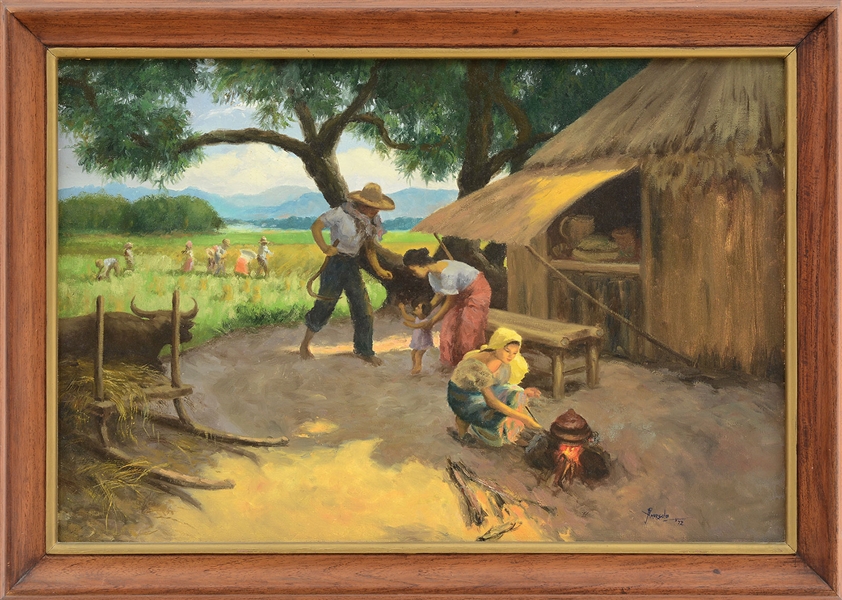 FERNANDO CUETO AMORSOLO (FILIPINO, 1892 - 1972) AT THE FARM OIL ON CANVAS
HOUSED IN A STAINED WOOD FRAME WITH GOLD EDGE
SIGNED LOW...                                                                 