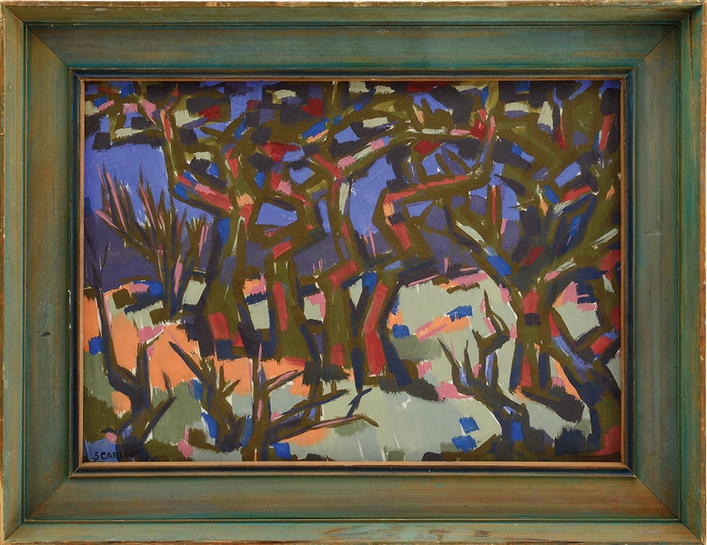 ROLPH SCARLETT (AMERICAN, 1889 - 1984) ABSTRACT LANDSCAPE WITH TREES                                                                                                                                    