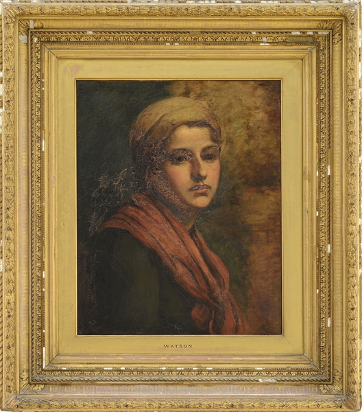 OIL ON CANVAS 19TH CENTURY OF A GIRL FRAMED MARKED "WATSON"                                                                                                                                             