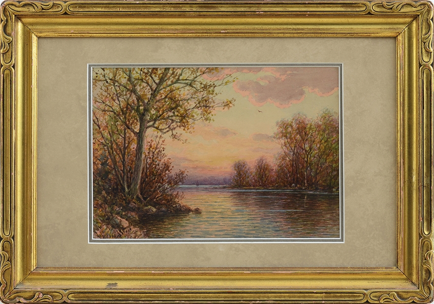 SUNSET OVER WATER BY WM PASKELL                                                                                                                                                                         