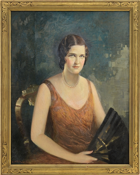 C S WILTSHEK (AMERICAN, 1876-1944) PORTRAIT OF A LADY WITH FAN                                                                                                                                          
