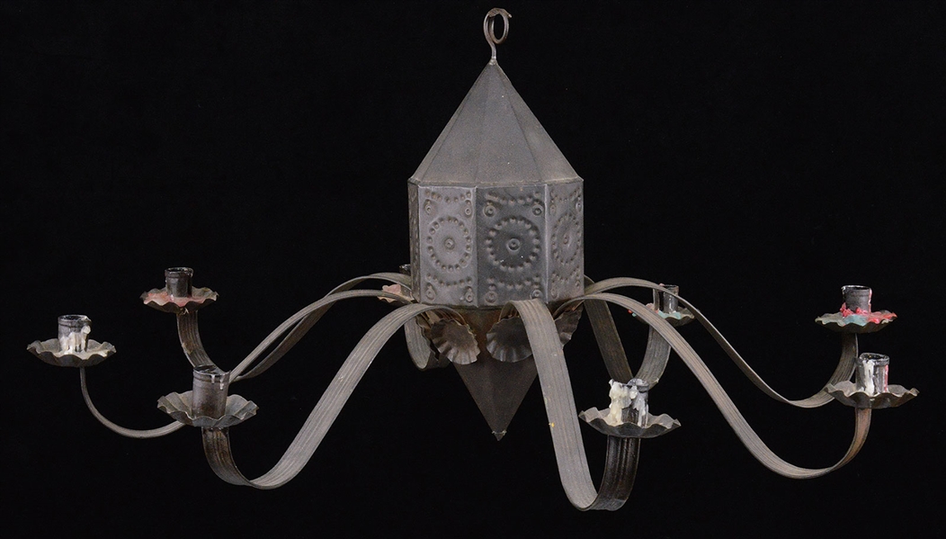 RARE OCTAGONAL PUNCH DECORATED CHANDELIER.                                                                                                                                                              