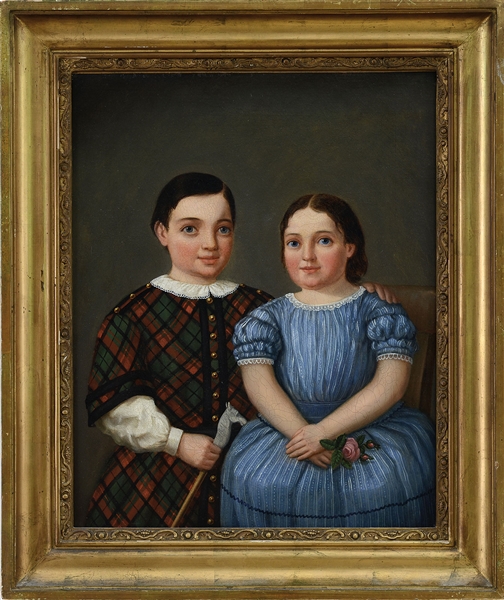 MANNER OF WILLIAM MATTHEW PRIOR (1806-1873) DOUBLE PORTRAIT OF TWO CHILDREN.                                                                                                                            