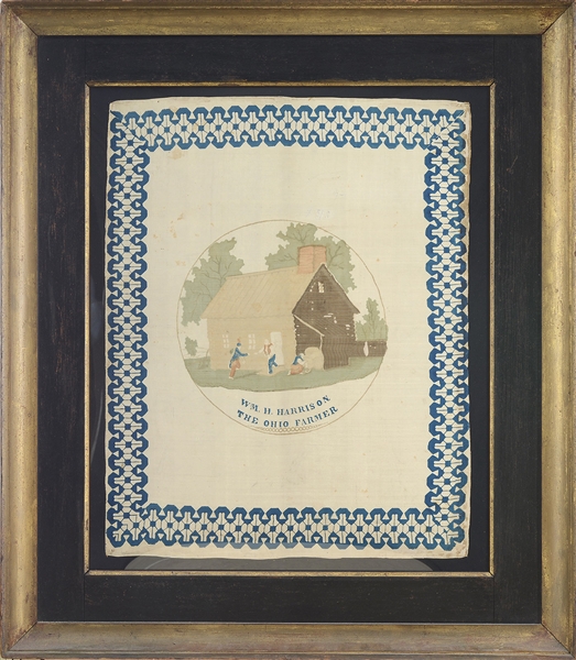 EXTREMELY RARE 1840 WILLIAM HENRY HARRISON "THE OHIO FARMER" CAMPAIGN KERCHIEF                                                                                                                          