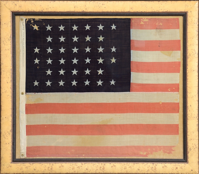 PAIR OF FRAMED 38 STAR AMERICAN FLAGS                                                                                                                                                                   