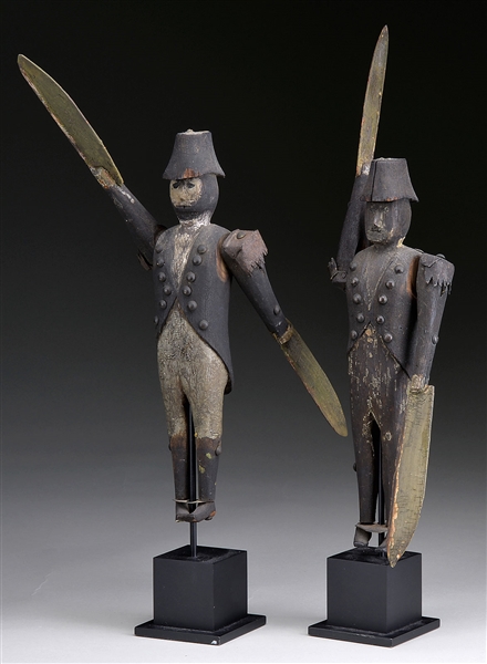 PAIR OF SMALL CARVED AND PAINTED SOLDIER WHIRLIGIGS.                                                                                                                                                    