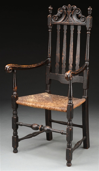 WILLIAM AND MARY BANNISTER BACK ARMCHAIR.                                                                                                                                                               