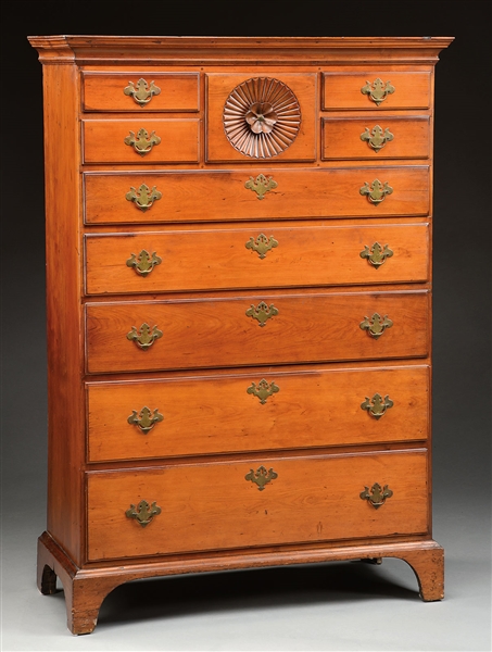 CHIPPENDALE CONNECTICUT RIVER VALLEY TALL CHEST OF DRAWERS WETHERSFIELD                                                                                                                                 