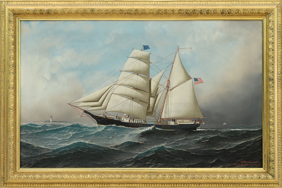 ANTONIO NICOLO GASPARO JACOBSEN (AMERICAN, 1850-1921) SHIP PORTRAIT OF THE HERMAPHRODITE BRIG MARY BARTLETT.                                                                                            