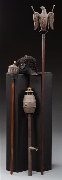 ECLECTIC GROUP OF 19TH CENTURY CAMPAIGN TORCHES INCLUDING PAINTED "LINCOLN-HAMLIN" EXAMPLE.                                                                                                             