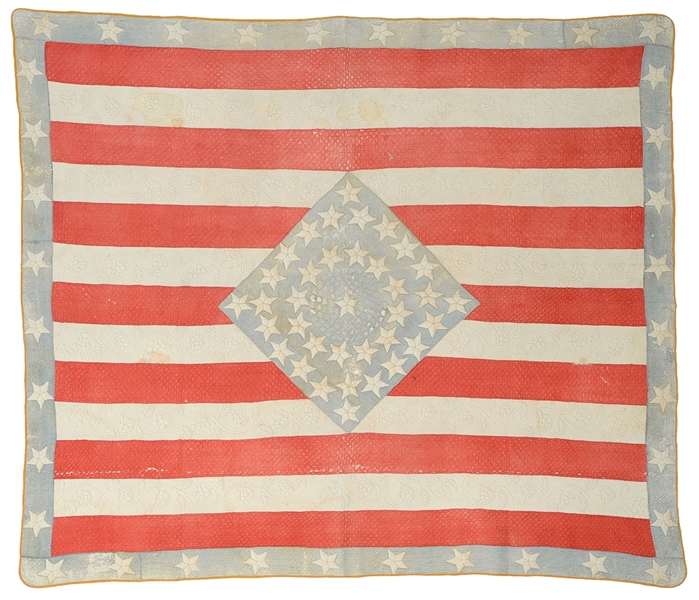 RARE CIVIL WAR ERA AMERICAN FLAG QUILT                                                                                                                                                                  