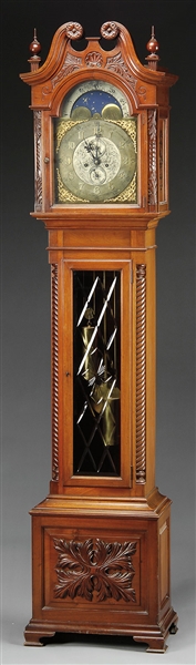 CLASSICAL REVIVAL CARVED MAHOGANY TALL CASE CLOCK, MOVEMENT BY WALTER DURFEE.                                                                                                                           