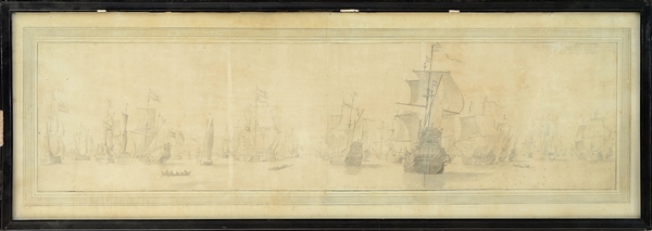 WATERCOLOR TRYPTICK OF A FLEET AND ANCHOR                                                                                                                                                               