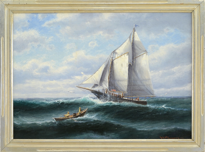 THEODORE VICTOR CARL VALENKAMPH (SWEDISH/AMERICAN, 1868-1924) FISHING SCHOONER AND DORY                                                                                                                 
